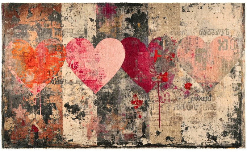 LOVE BAG MAT- FADED HEARTS 45X75